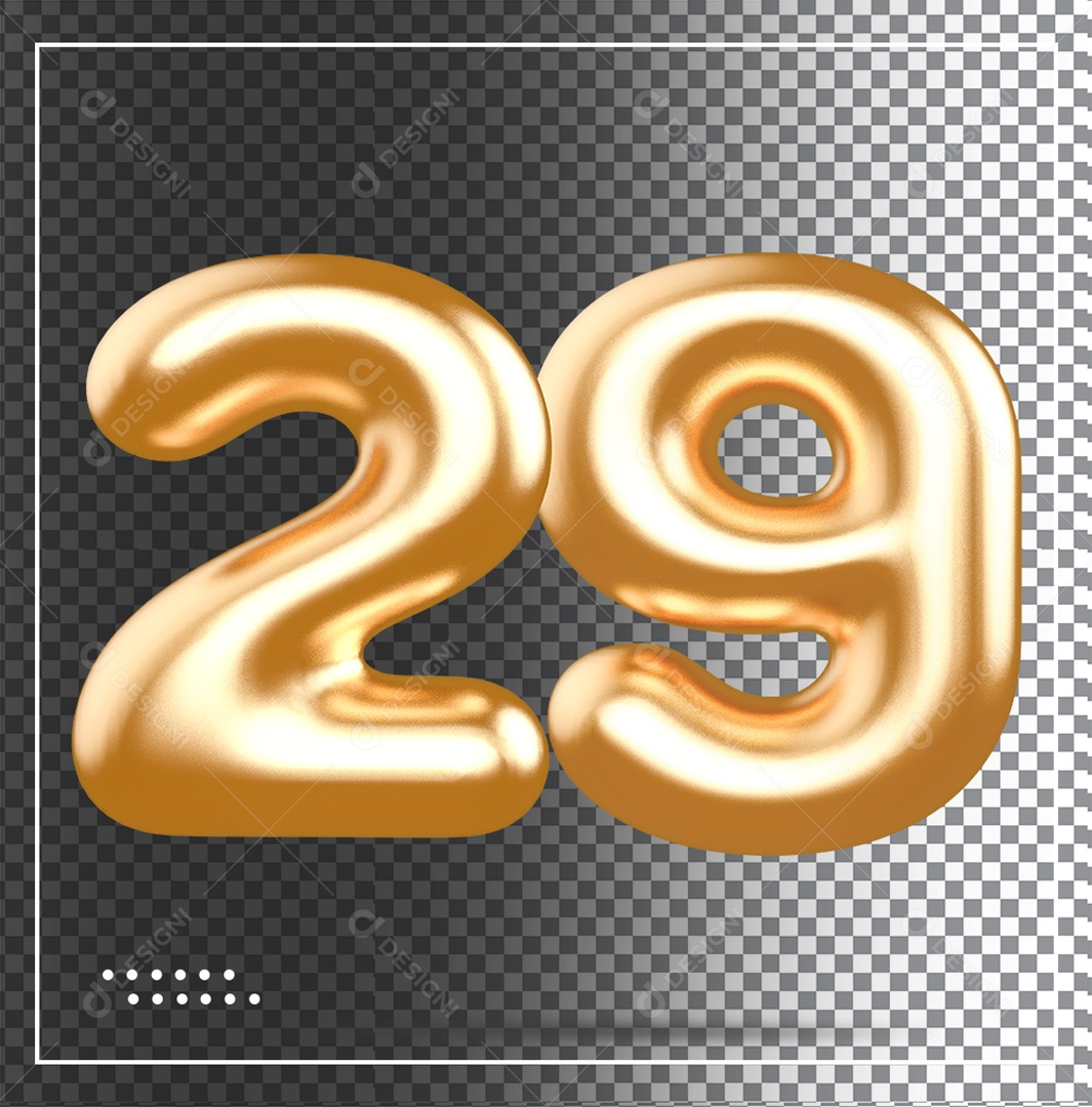 Elemento 3D Balão De Número 29 Dourado PSD