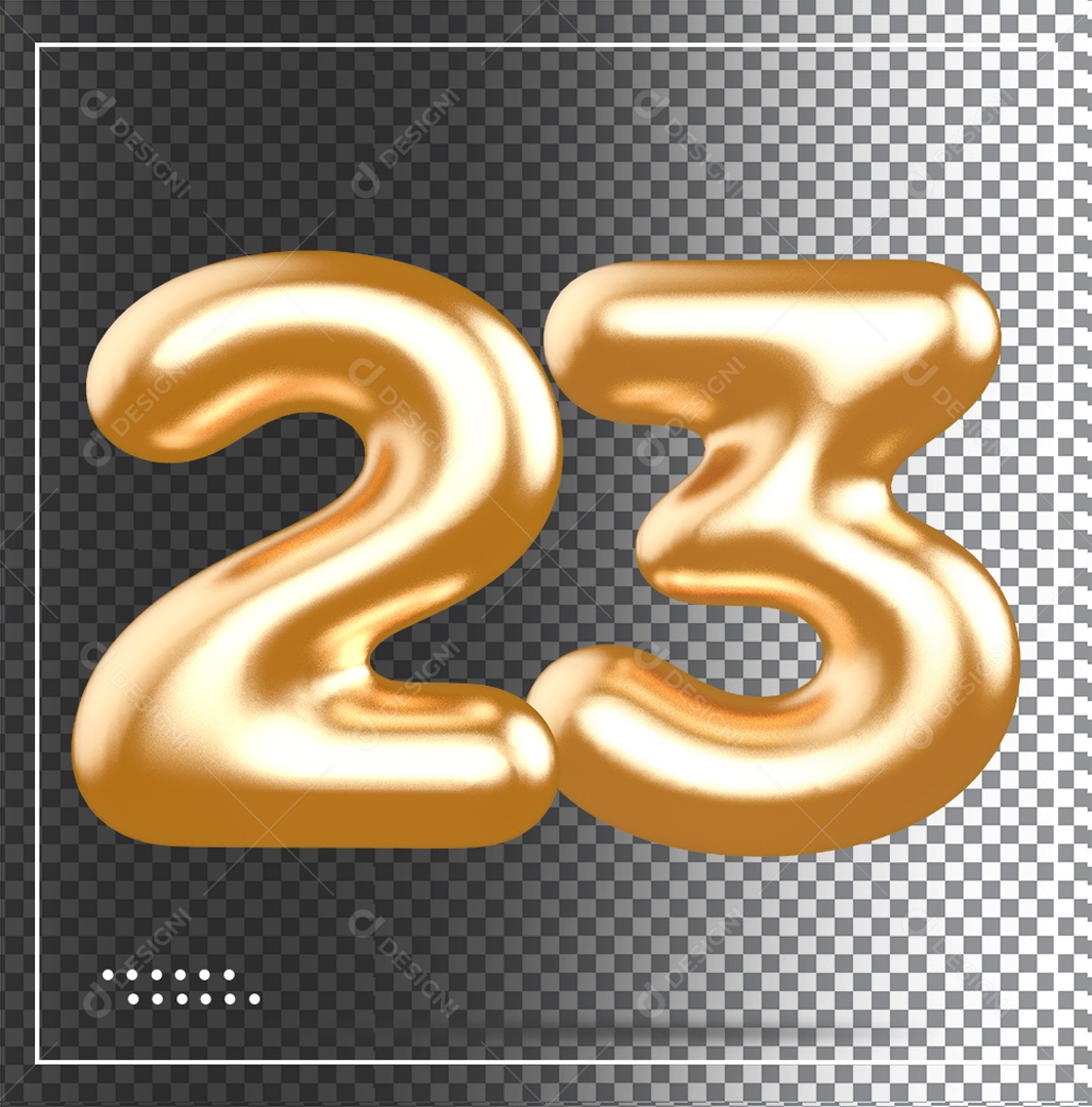 Elemento 3D Balão De Número 23 Dourado PSD