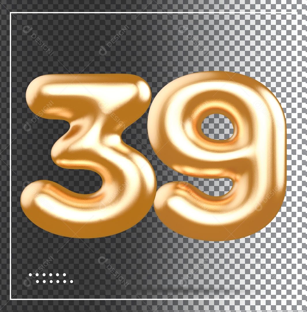 Elemento 3D Balão De Número 39 Dourado PSD