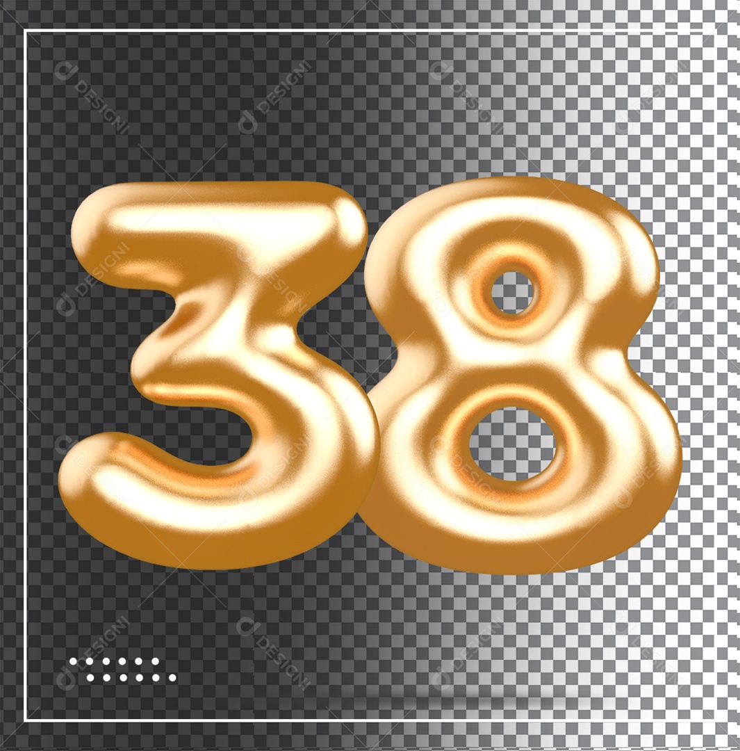 Elemento 3D Balão De Número 38 Dourado PSD