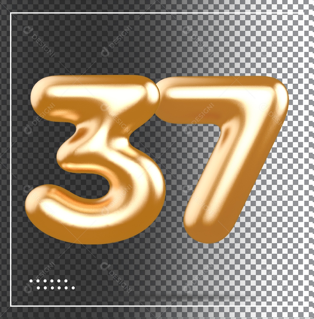 Elemento 3D Balão De Número 37 Dourado PSD