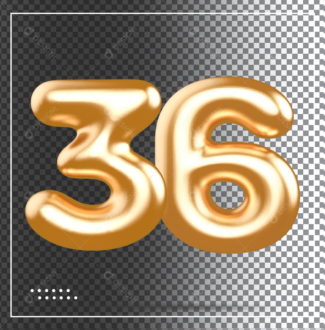 Elemento 3D Balão De Número 36 Dourado PSD