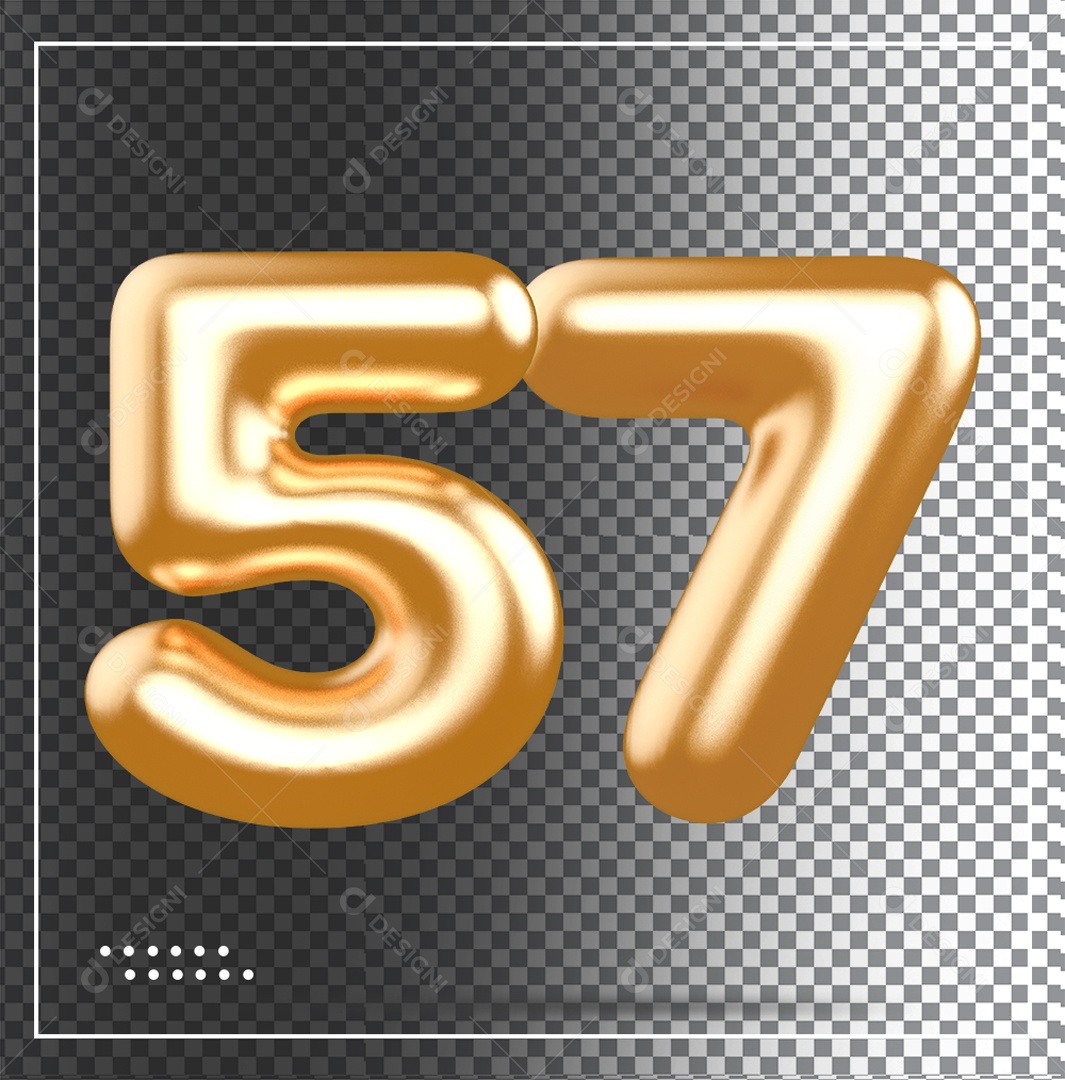 Elemento 3D Balão De Número 57 Dourado PSD