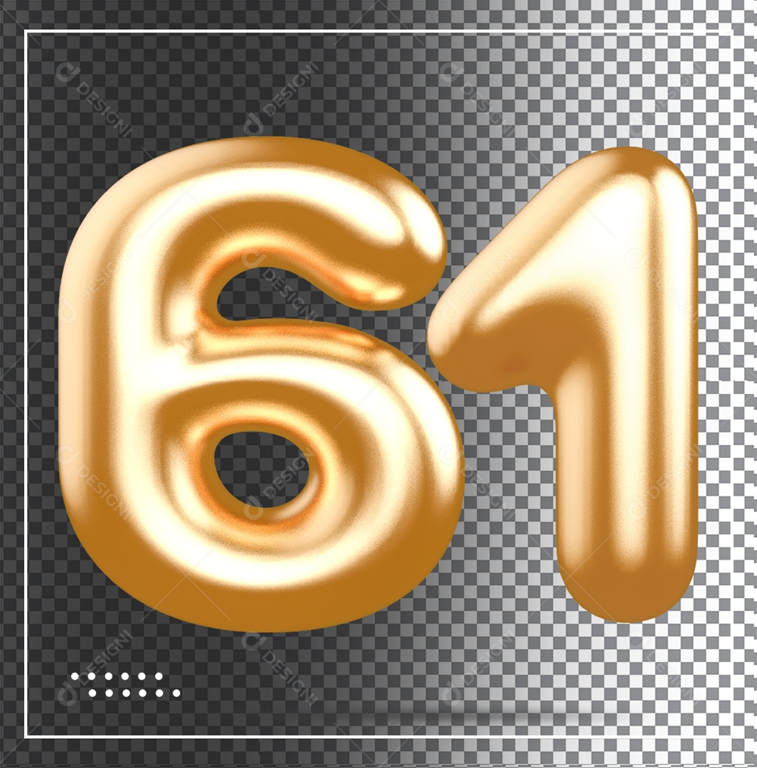 Elemento 3D Balão De Número 61 Dourado PSD