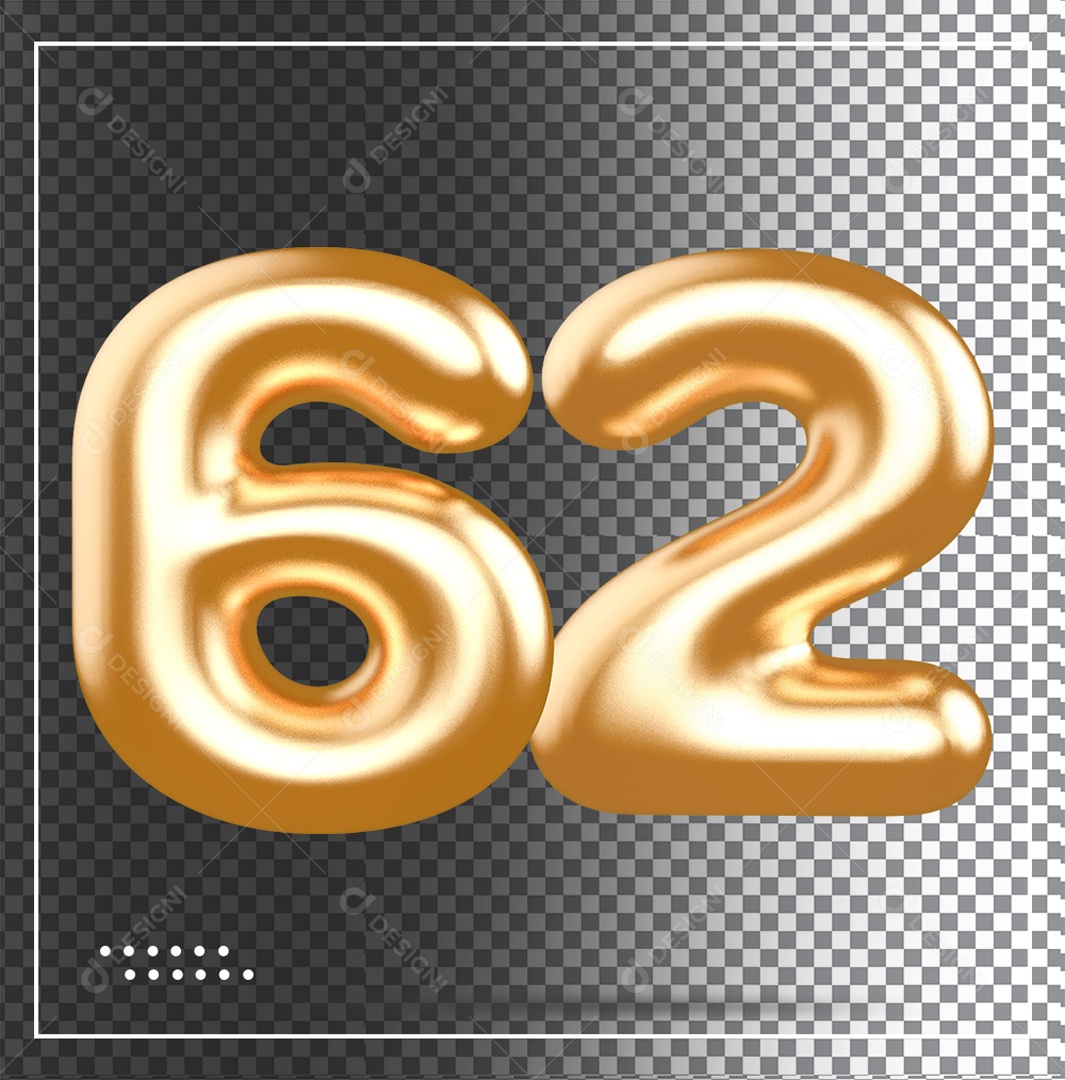 Elemento 3D Balão De Número 62 Dourado PSD
