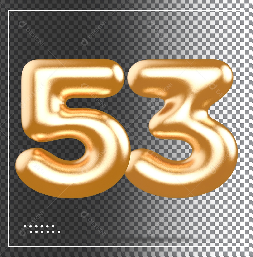 Elemento 3D Balão De Número 53 Dourado PSD