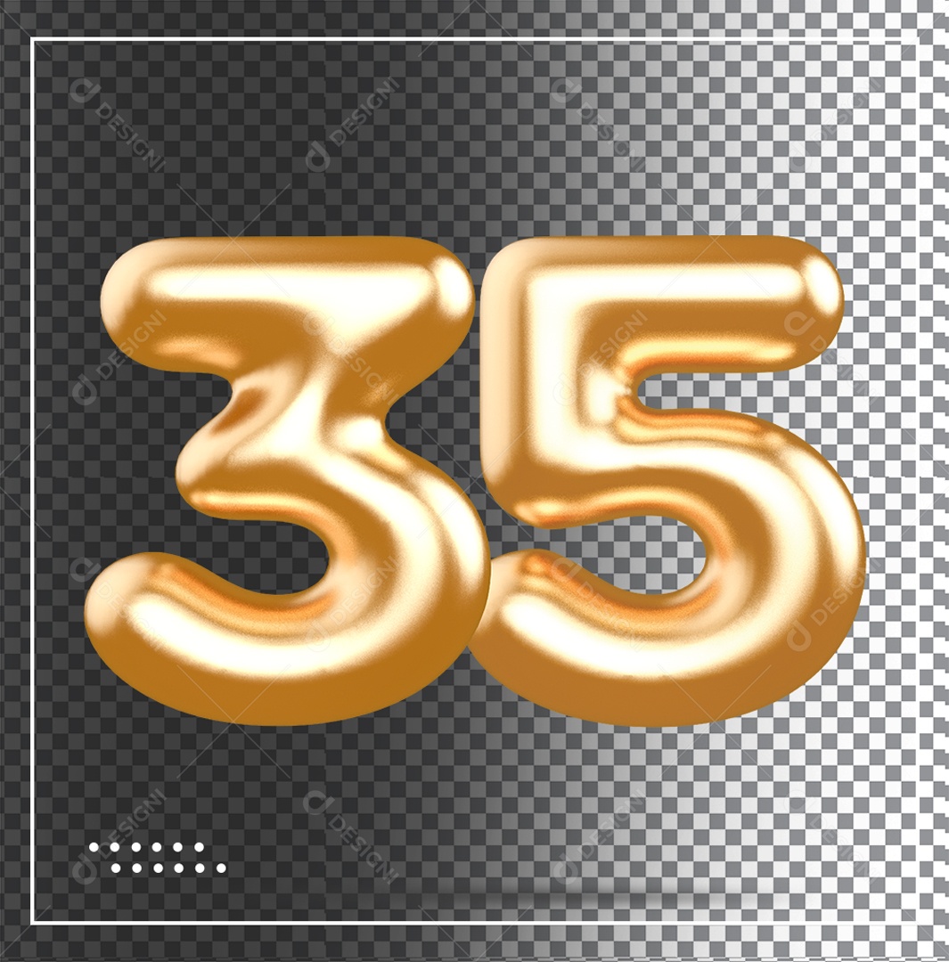 Elemento 3D Balão De Número 35 Dourado PSD