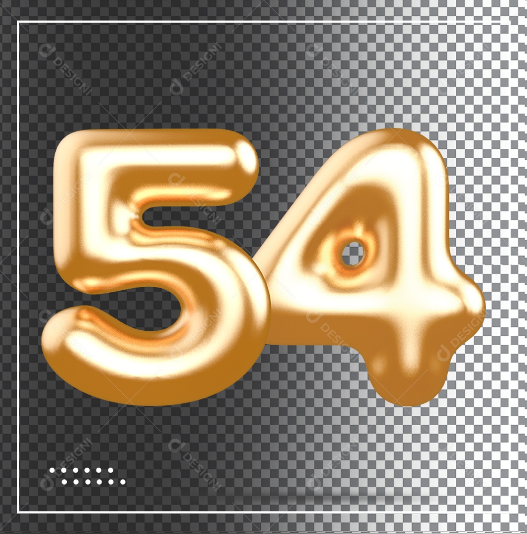 Elemento 3D Balão De Número 54 Dourado PSD