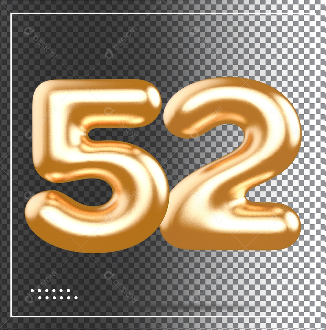 Elemento 3D Balão De Número 52 Dourado PSD