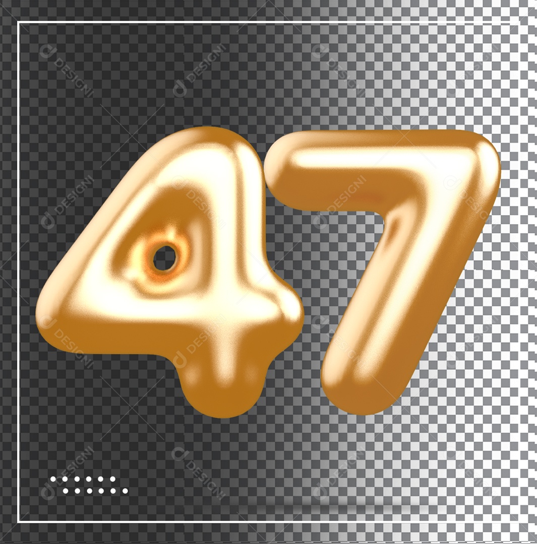 Elemento 3D Balão De Número 47 Dourado PSD
