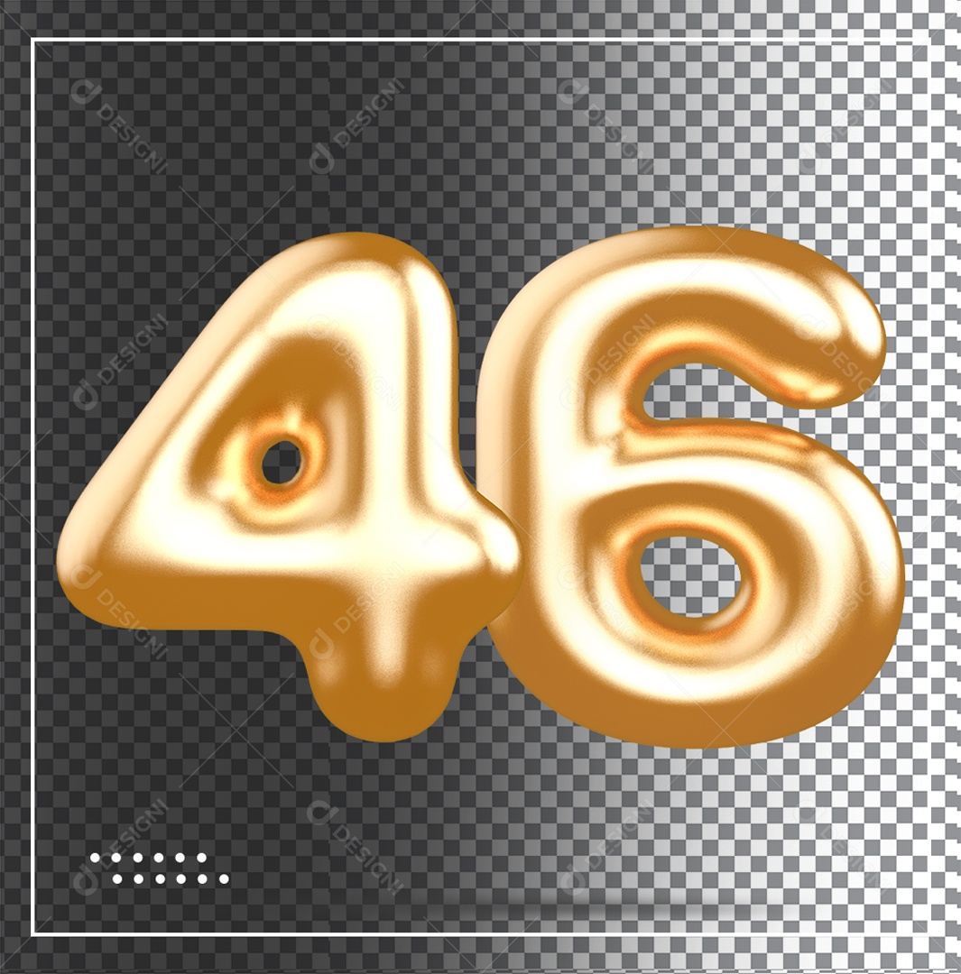 Elemento 3D Balão De Número 46 Dourado PSD