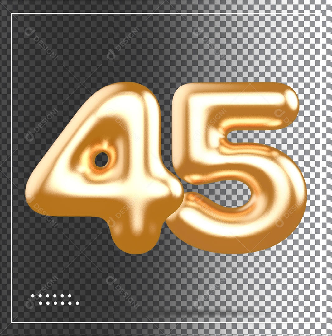 Elemento 3D Balão De Número 45 Dourado PSD