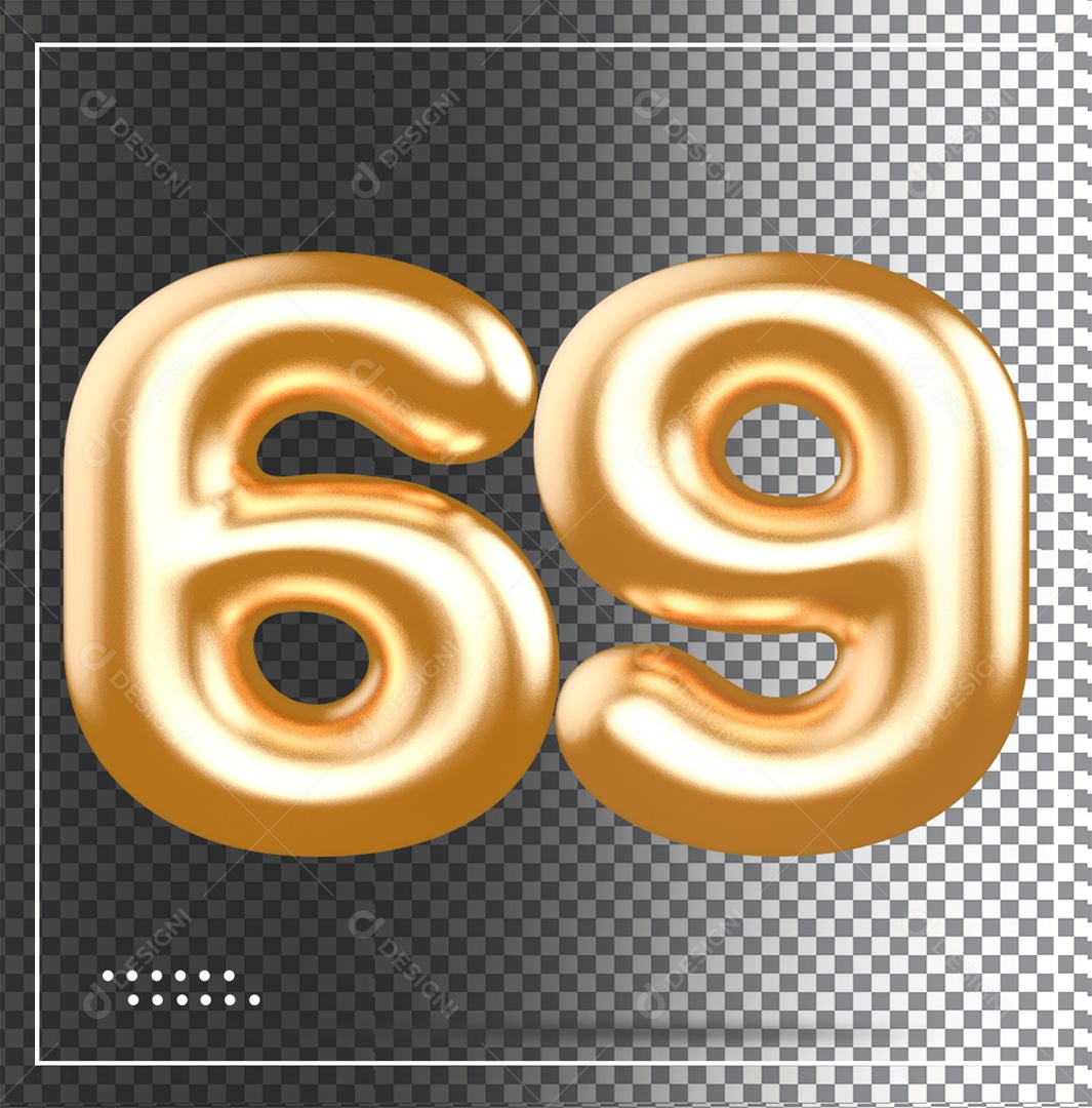 Elemento 3D Balão De Número 69 Dourado PSD