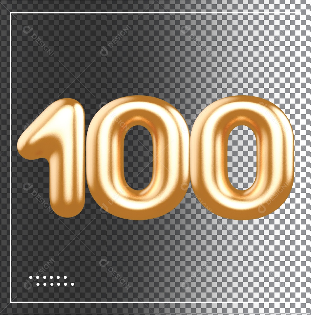 Elemento 3D Balão De Número 100 Dourado PSD