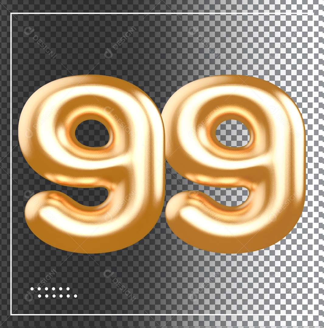 Elemento 3D Balão De Número 99 Dourado PSD