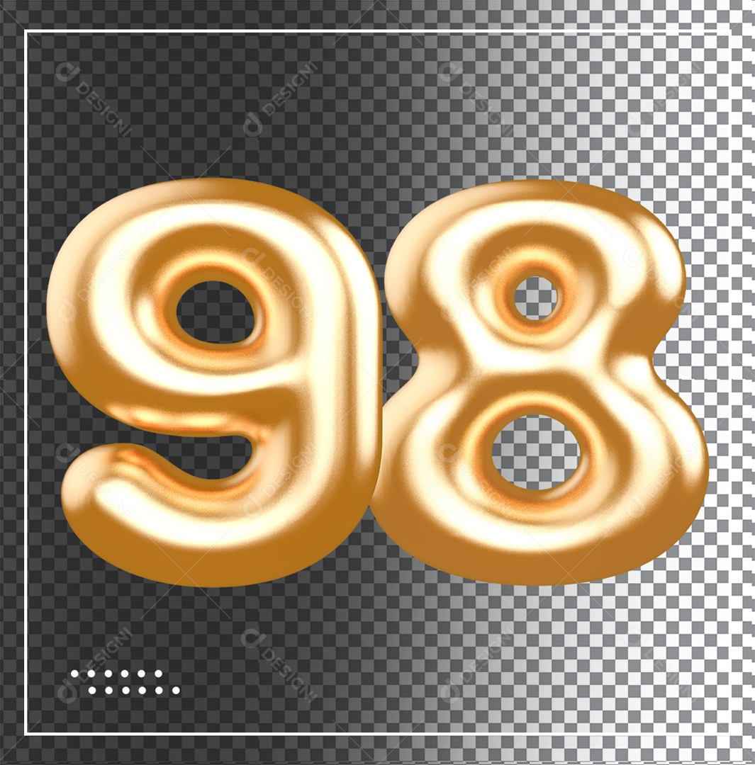 Elemento 3D Balão De Número 98 Dourado PSD