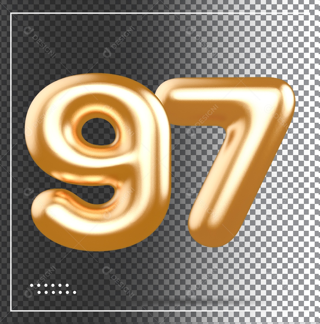 3D Golden Number 97 Balloon PSD Element