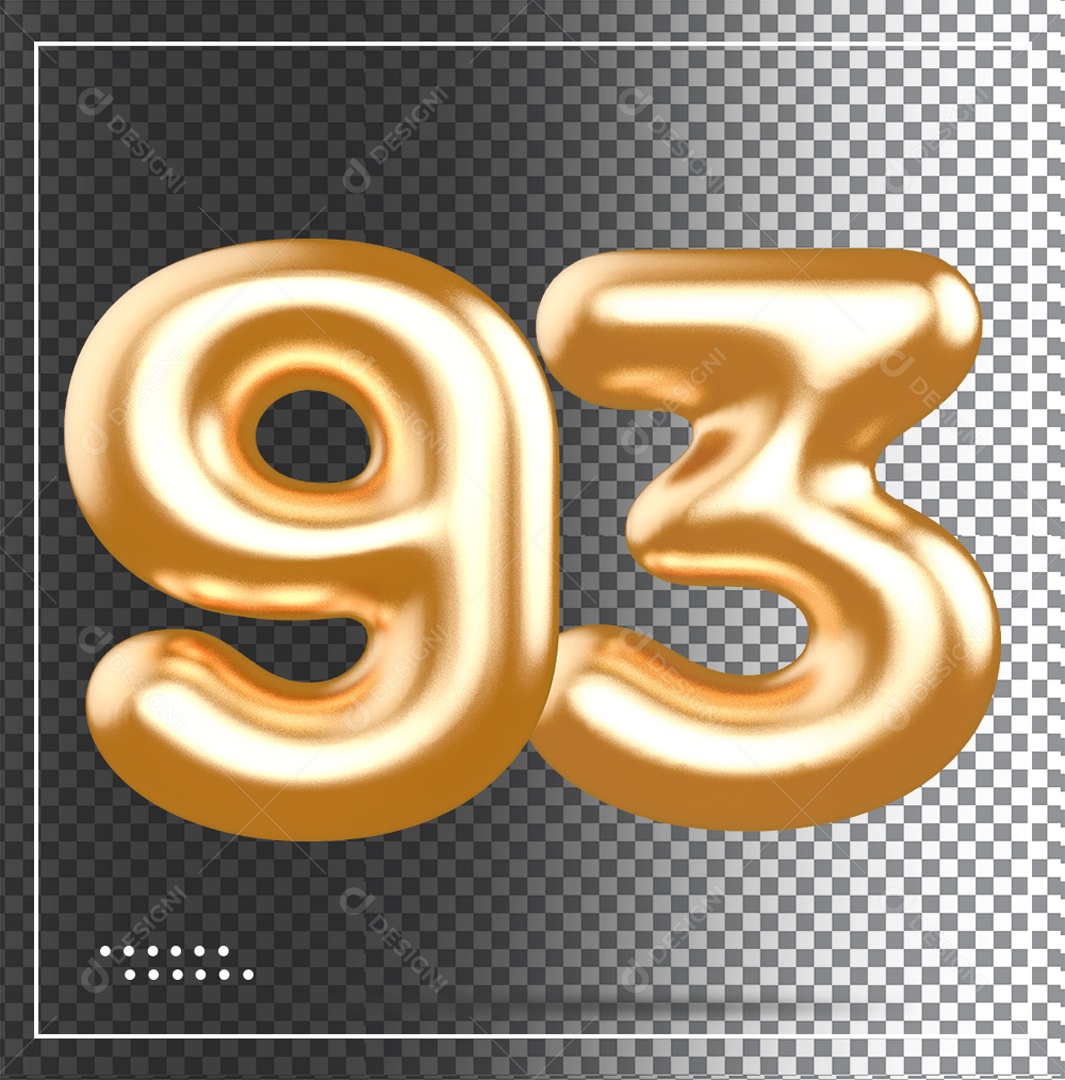 Elemento 3D Balão De Número 93 Dourado PSD