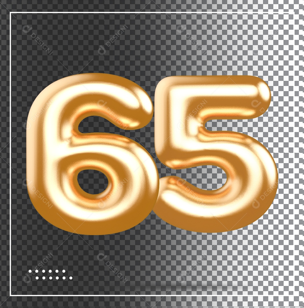 Elemento 3D Balão De Número 65 Dourado PSD