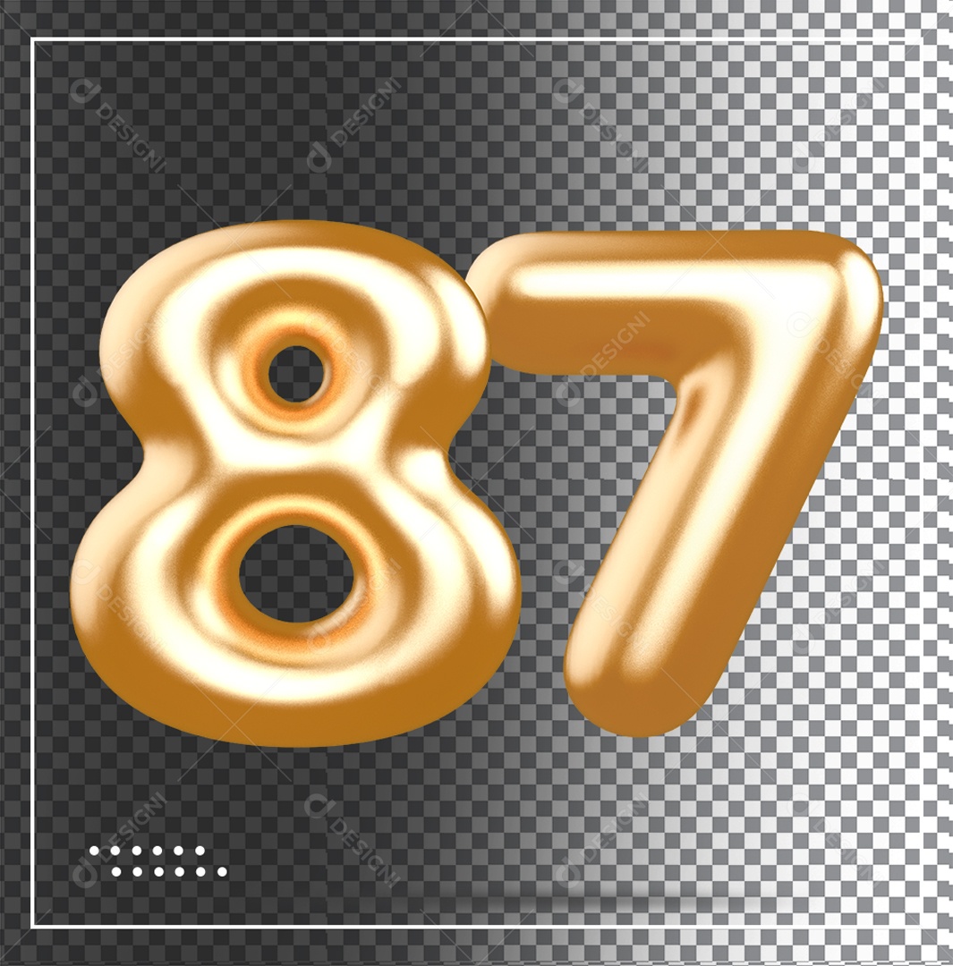 Elemento 3D Balão De Número 87 Dourado PSD