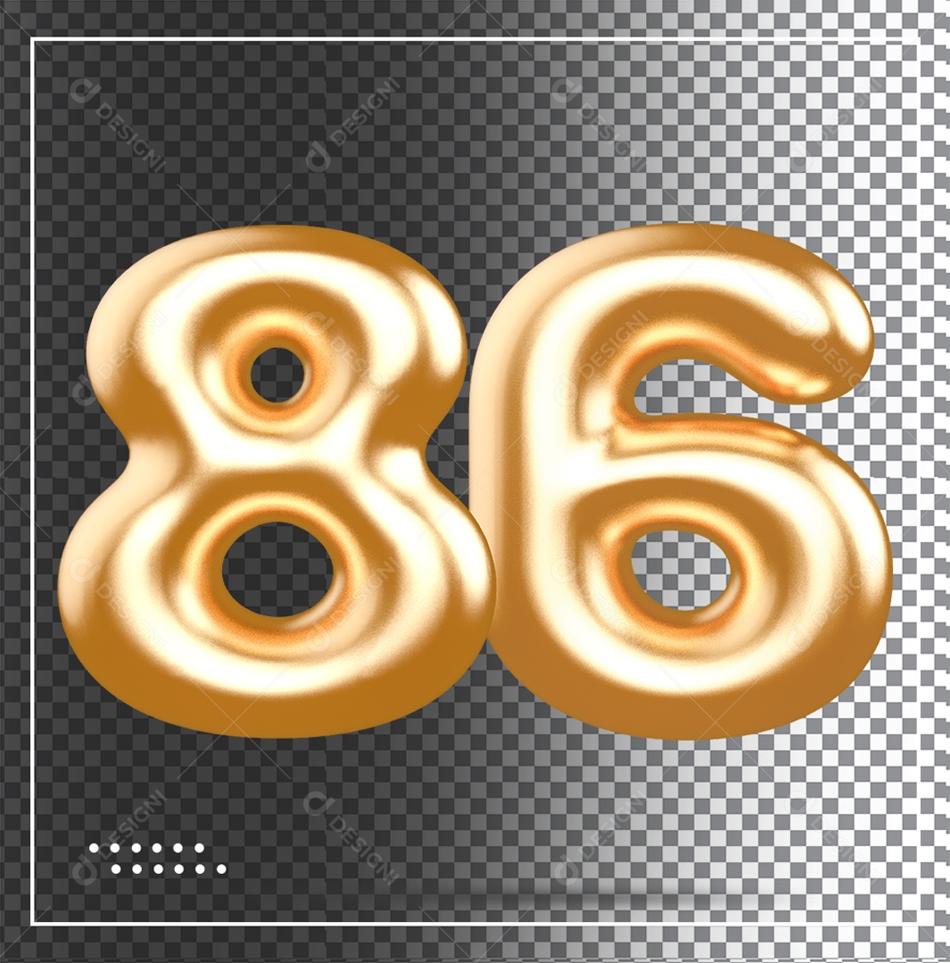 Elemento 3D Balão De Número 86 Dourado PSD