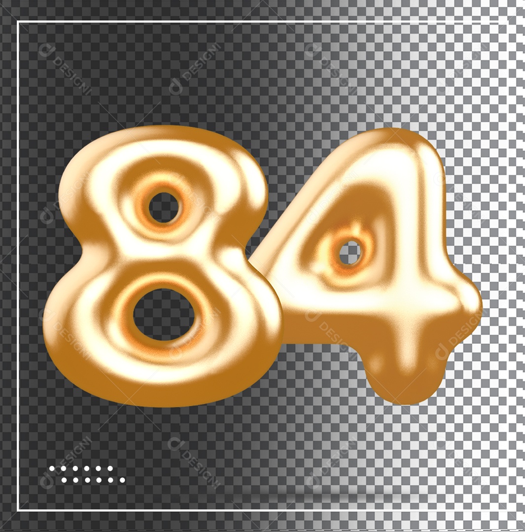 Elemento 3D Balão De Número 84 Dourado PSD