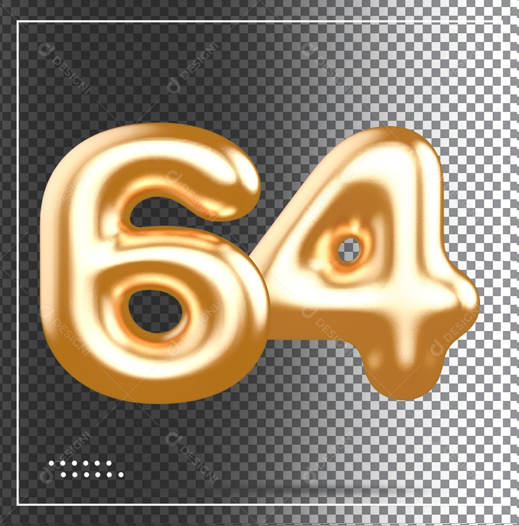 Elemento 3D Balão De Número 64 Dourado PSD