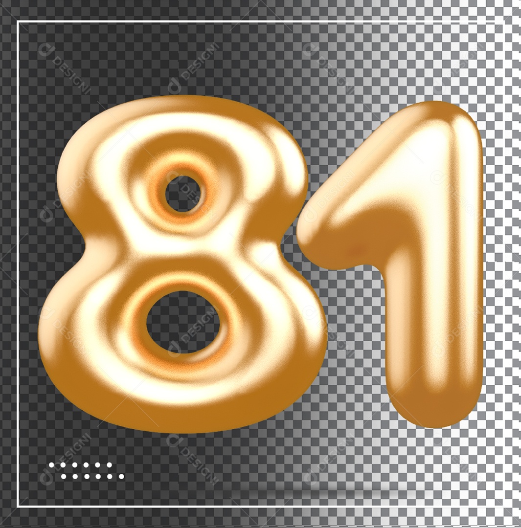 Elemento 3D Balão De Número 81 Dourado PSD