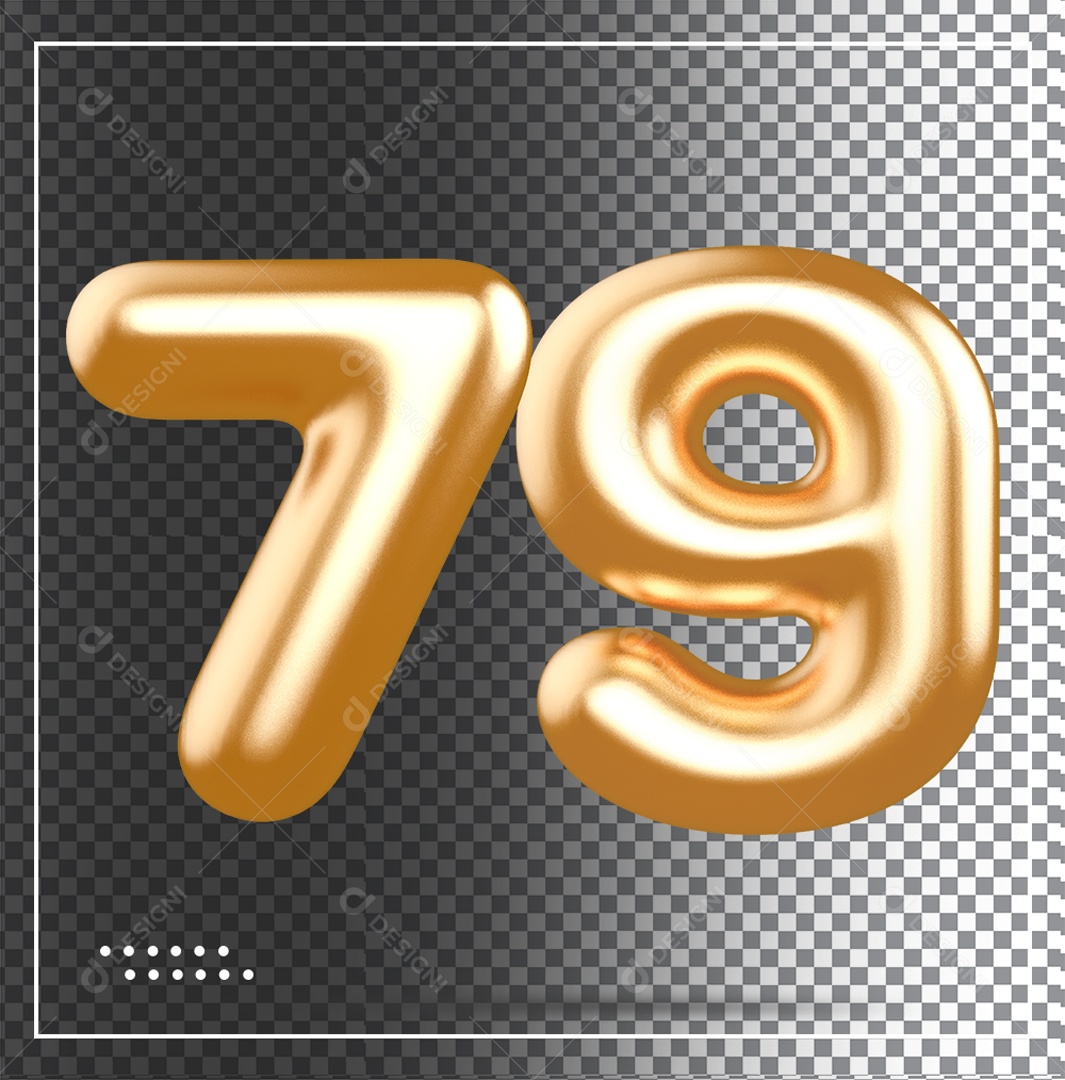 Elemento 3D Balão De Número 79  Dourado PSD