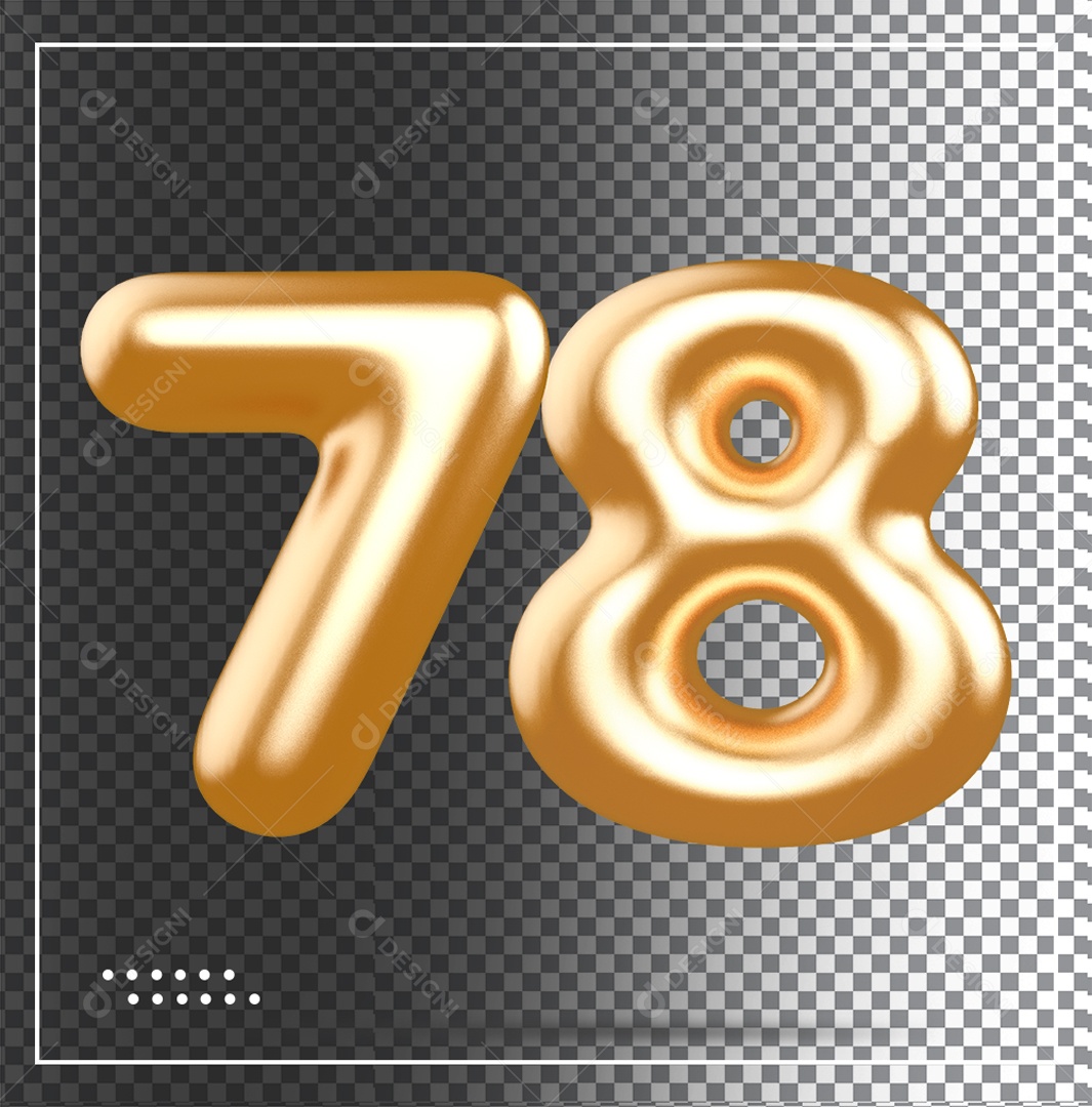 Elemento 3D Balão De Número 78 Dourado PSD