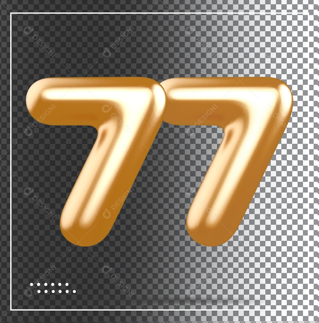 Elemento 3D Balão De Número 77 Dourado PSD