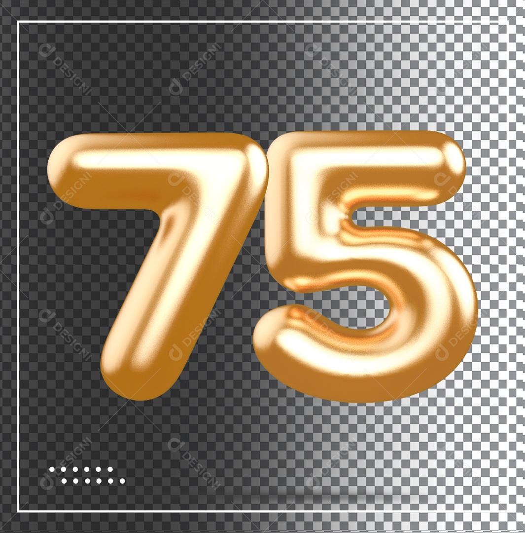 Elemento 3D Balão De Número 75 Dourado PSD
