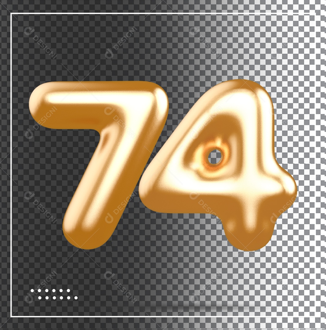 Elemento 3D Balão De Número 74 Dourado PSD