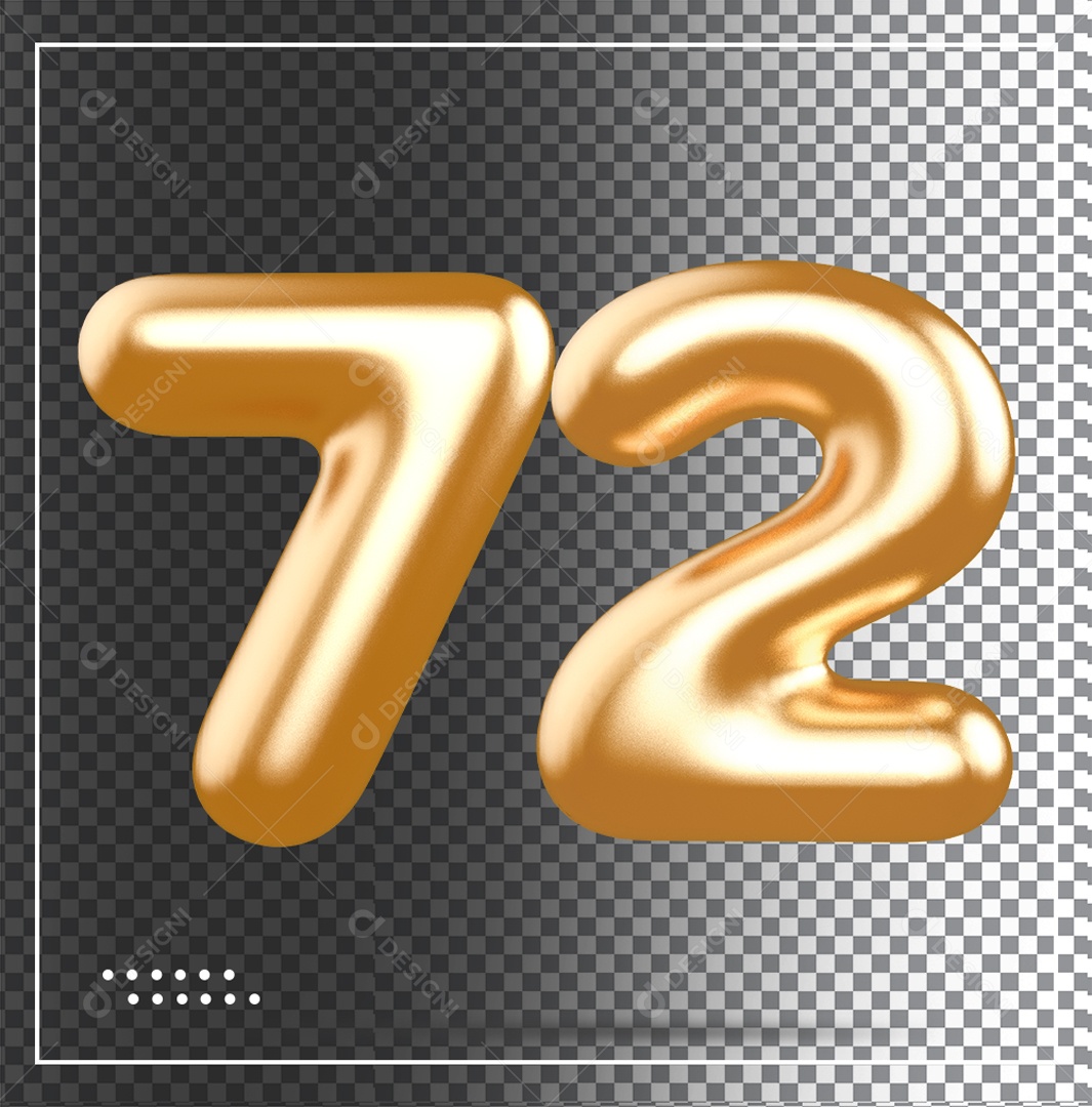 Elemento 3D Balão De Número 72 Dourado PSD