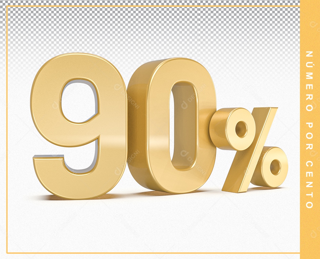 Número 3D Dourado 90% Porcento PSD