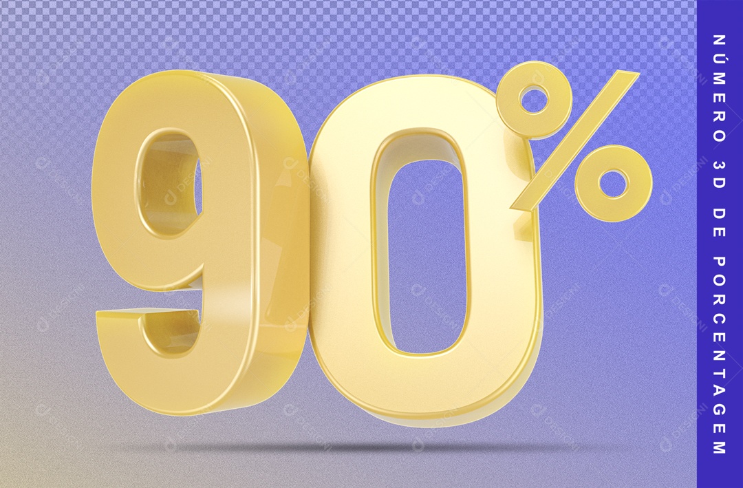 Numero 3D Dourado 90% Porcento PSD