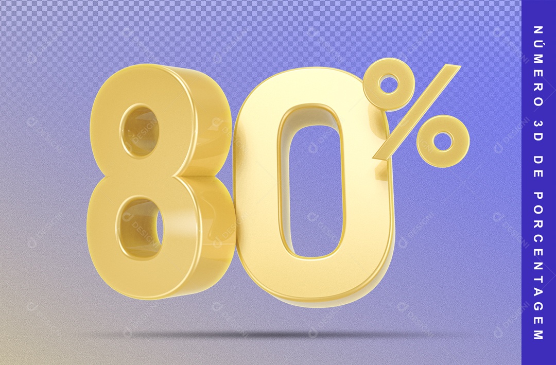 Numero 3D Dourado 80% Porcento PSD