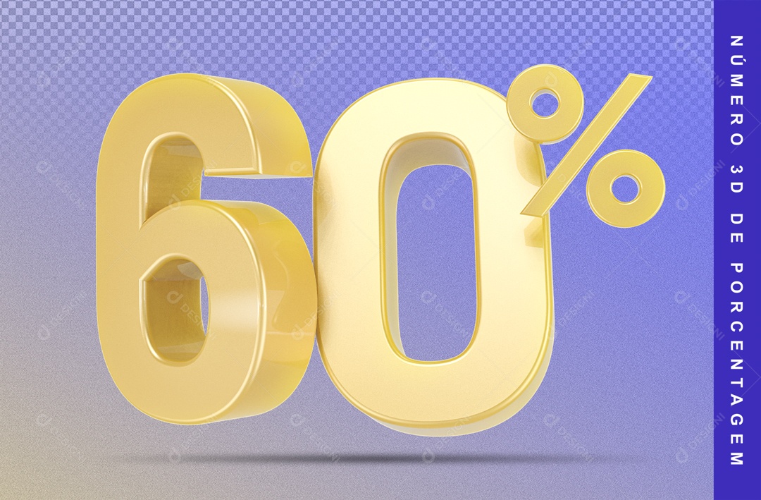 Numero 3D Dourado 60% Porcento PSD