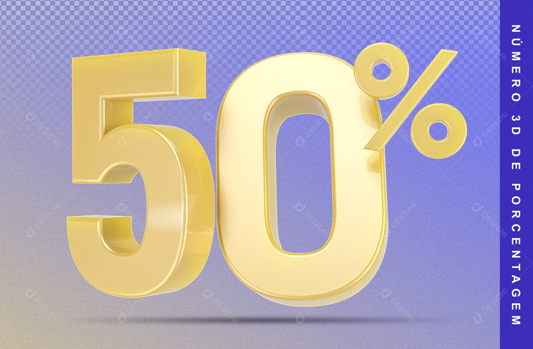 Numero 3D Dourado 50% Porcento PSD