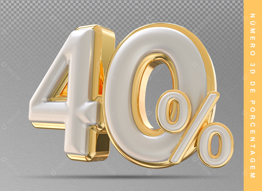 Número 3D Prata E Dourado 40% Porcento PSD