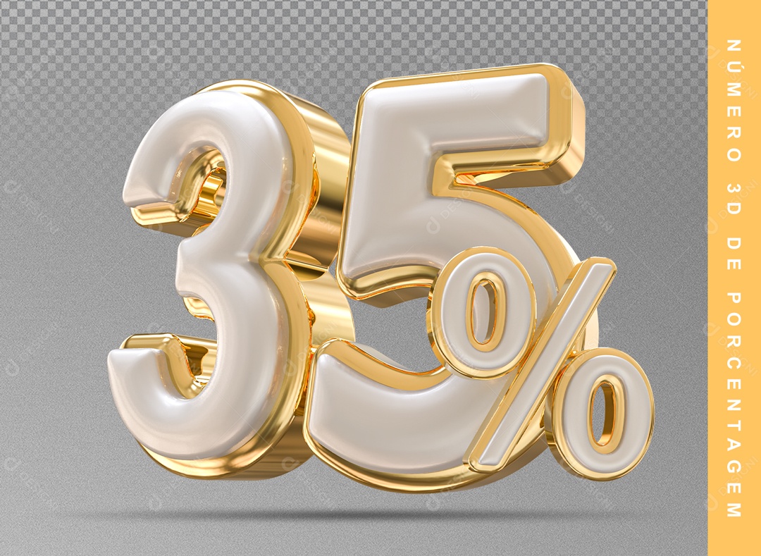 Número 3D Prata E Dourado 35% Porcento PSD