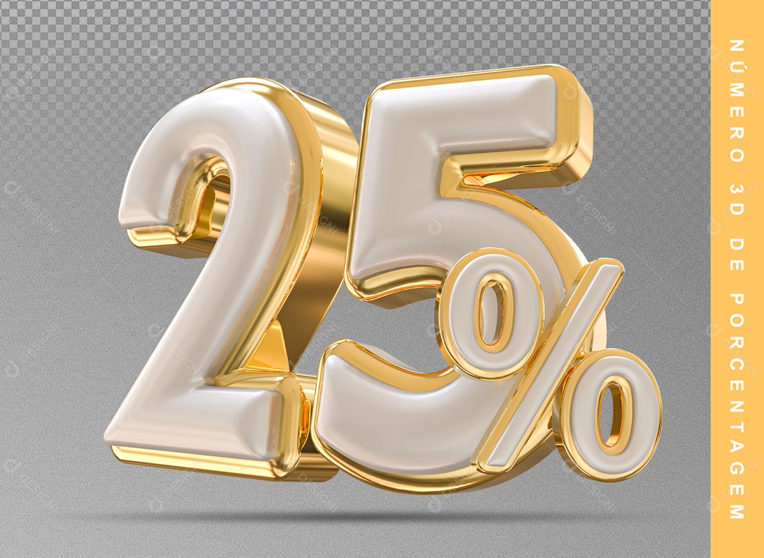 Número 3D Prata E Dourado 25% Porcento PSD