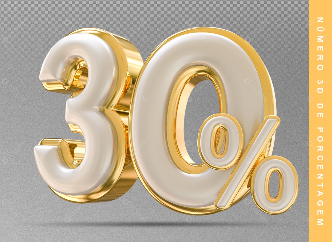Número 3D Prata E Dourado 30% Porcento PSD