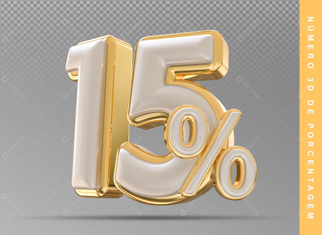 Número 3D Prata E Dourado 15% Porcento PSD