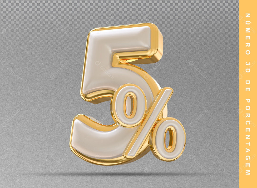 Número 3D Prata E Dourado 5% Porcento PSD