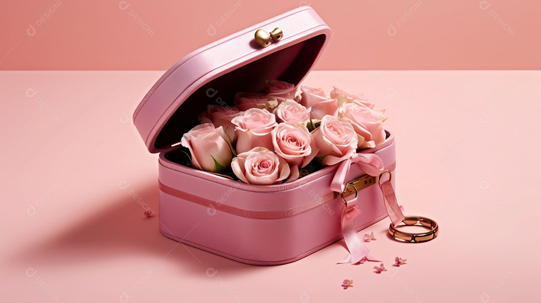 Linda caixa de presente com flores sobre fundo isolado