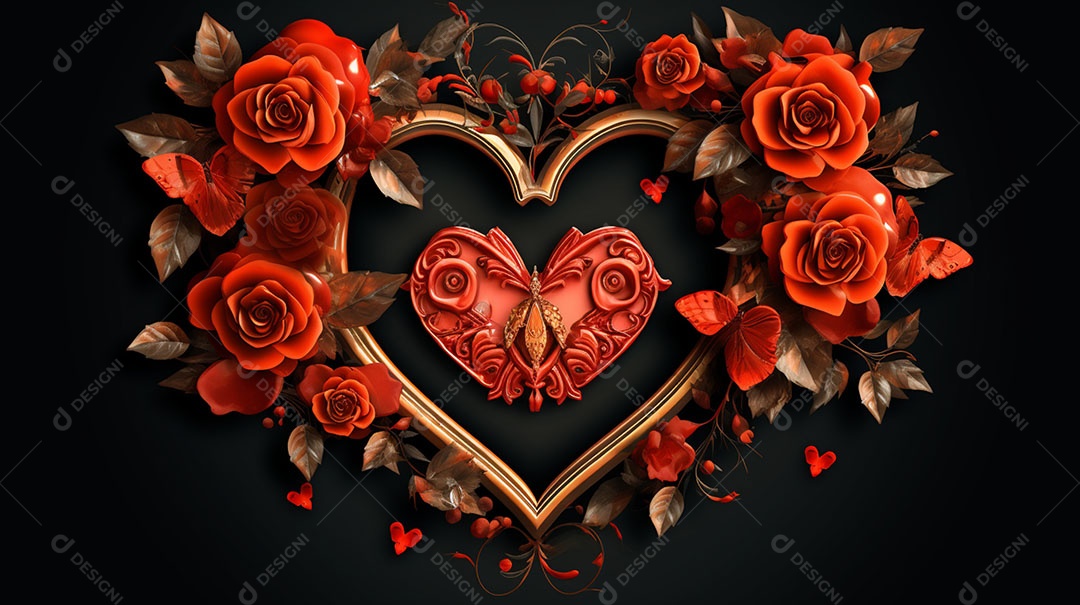 Lindas Flores em formato de coração sobre fundo isolado