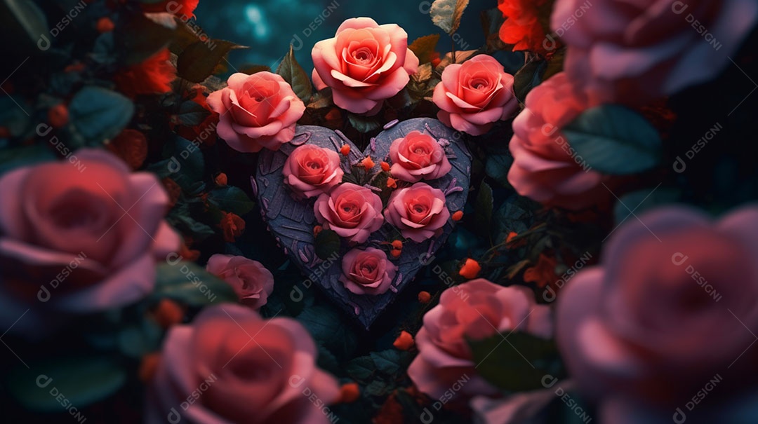 Lindas Flores em formato de coração sobre fundo isolado