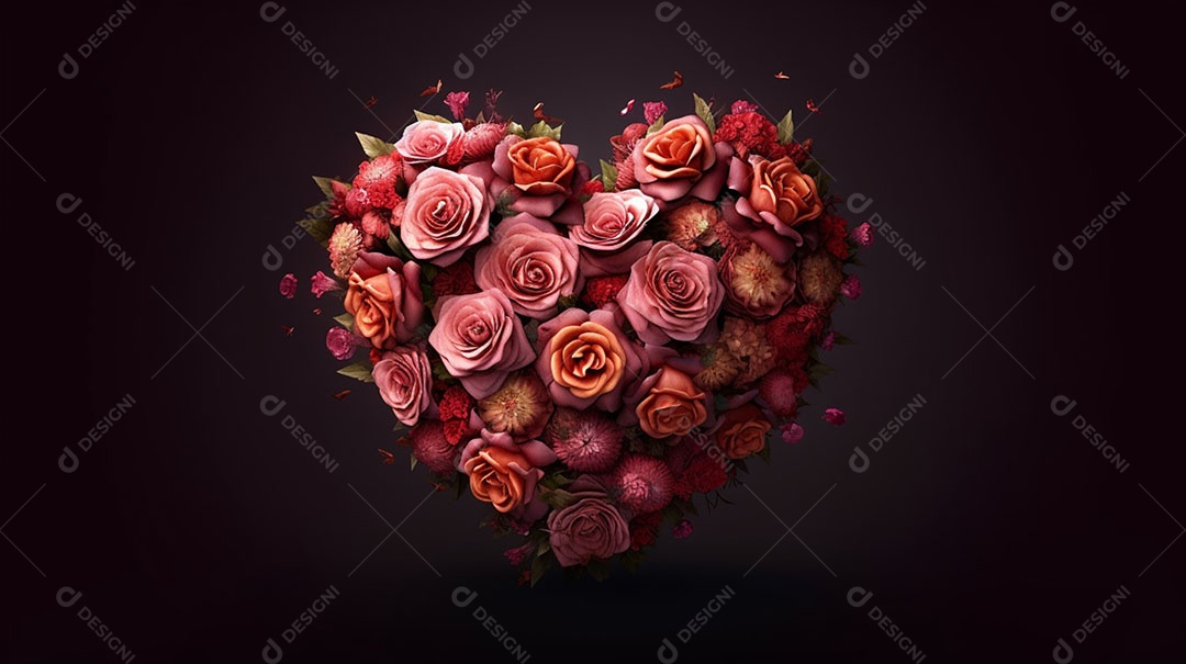 Lindas Flores em formato de coração sobre fundo isolado