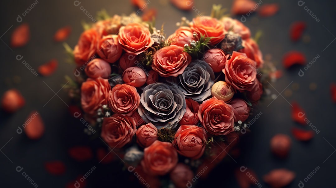 Lindas Flores em formato de coração sobre fundo isolado